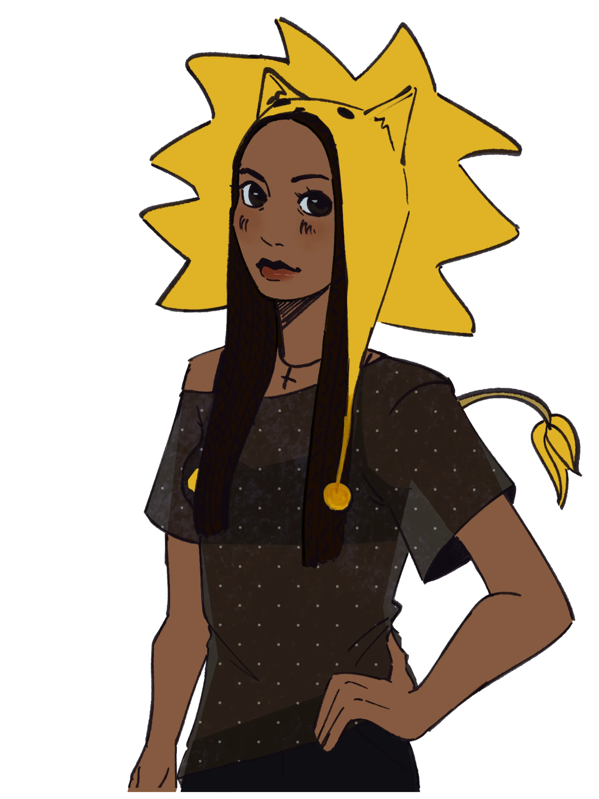 Zion's self-portrait character in a yellow lion hood
