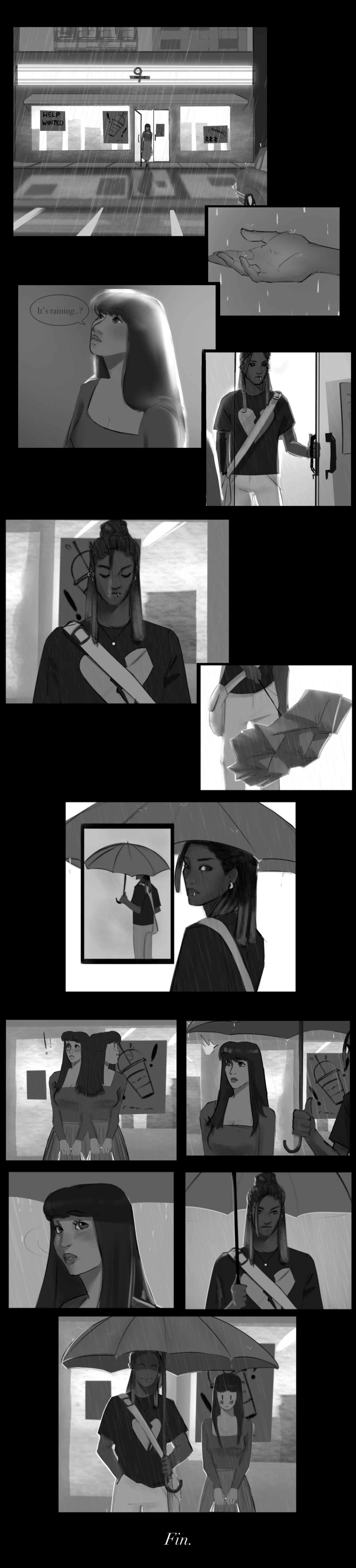 Umbrellas at 7/11, opening panels