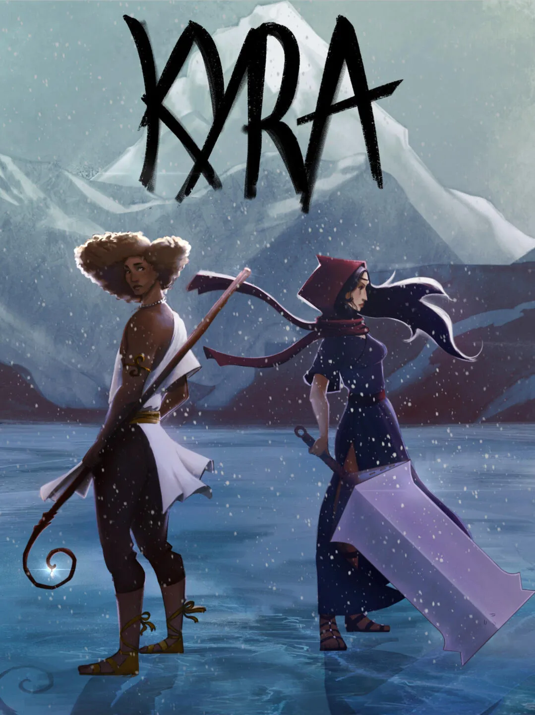 Kyra: two characters back to back on a frozen lake